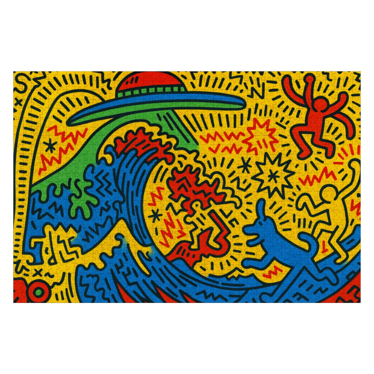 Wooden Jigsaw Puzzles 1000 pcs - Hokusai × Haring – The Pop Wave from Outer Space