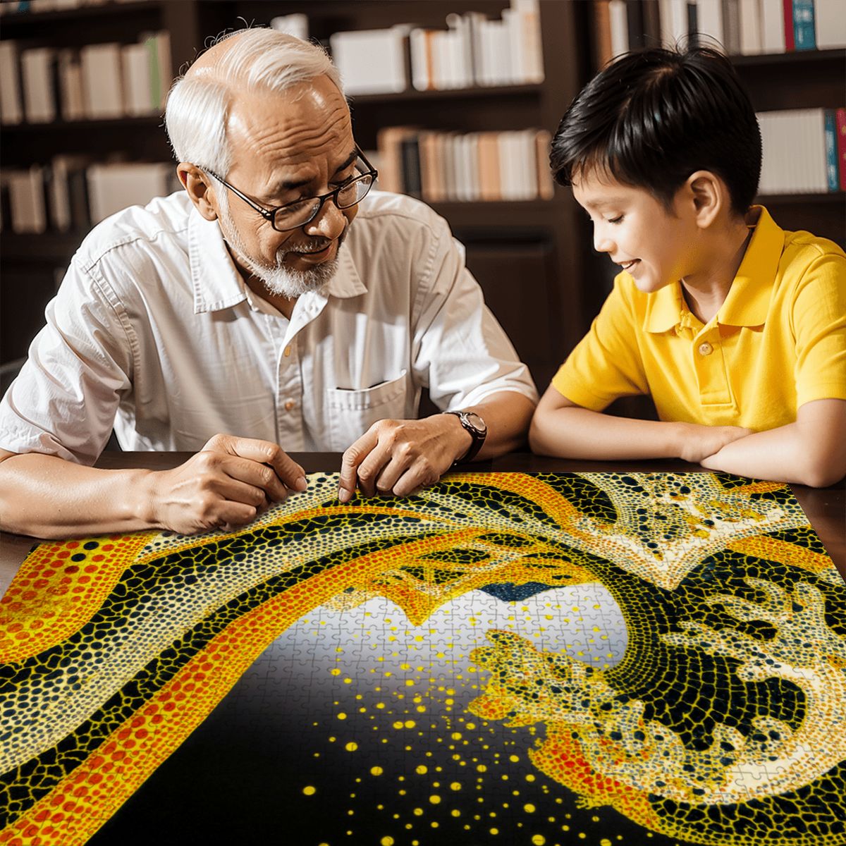 Wooden Jigsaw Puzzles 1000 pcs - Hokusai × Kusama – The Great Pumpkin Wave Artwork