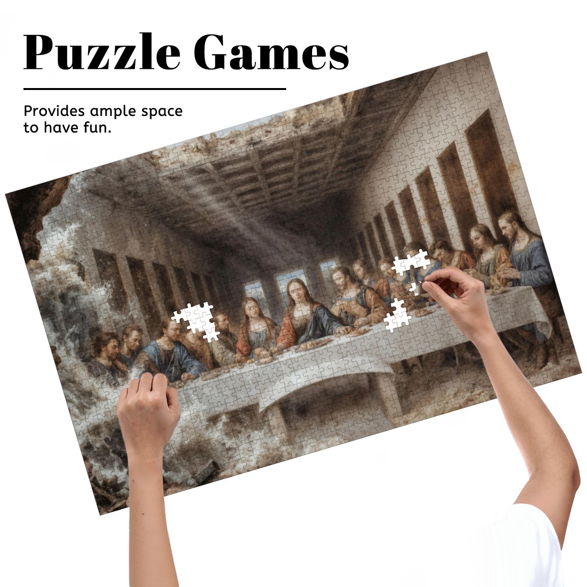 Wooden Jigsaw Puzzles 1000 pcs - Hokusai × Da Vinci – The Last Wave with Mona Lisa Print