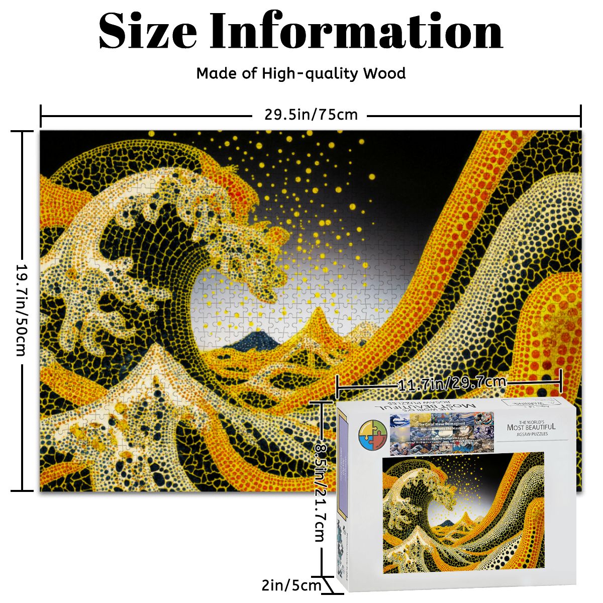 Wooden Jigsaw Puzzles 1000 pcs - Hokusai × Kusama – The Great Pumpkin Wave Artwork