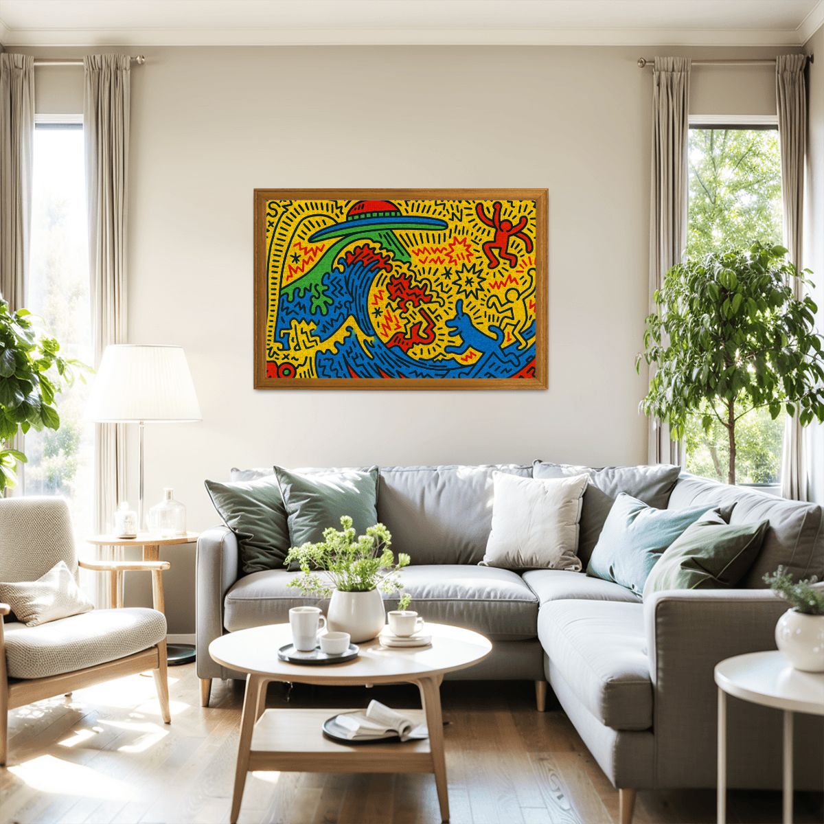 Wooden Jigsaw Puzzles 1000 pcs - Hokusai × Haring – The Pop Wave from Outer Space