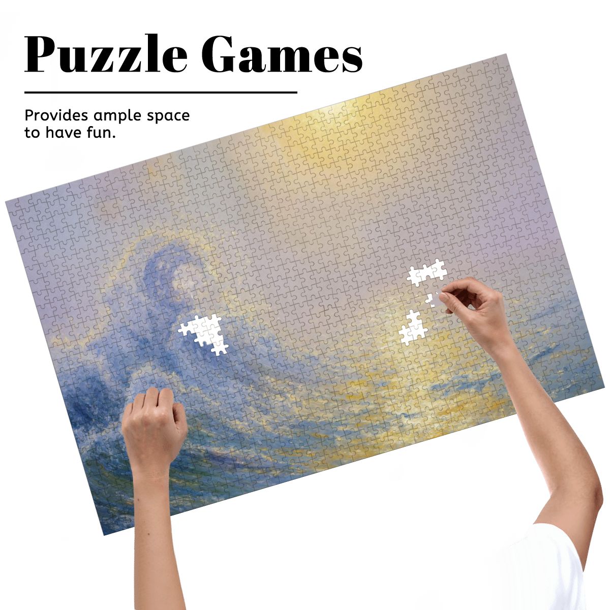 Wooden Jigsaw Puzzles 1000 pcs - Hokusai × Monet ‐ The Golden Wave of Silence