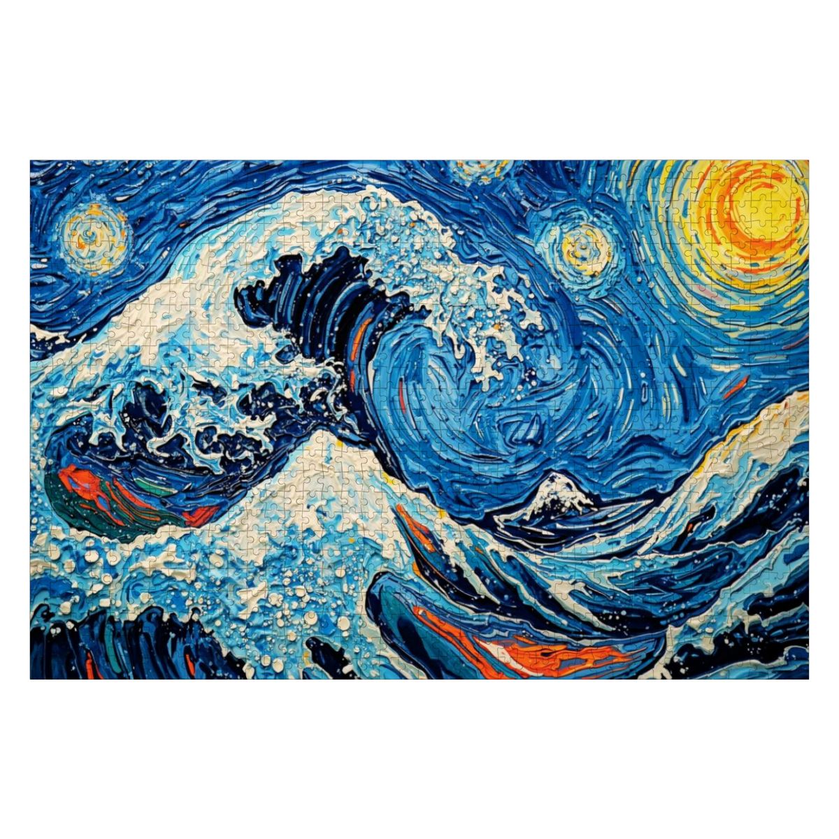 Wooden Jigsaw Puzzles 1000 pcs-Hokusai × Gogh - When the Great Wave Meets the Sunflower