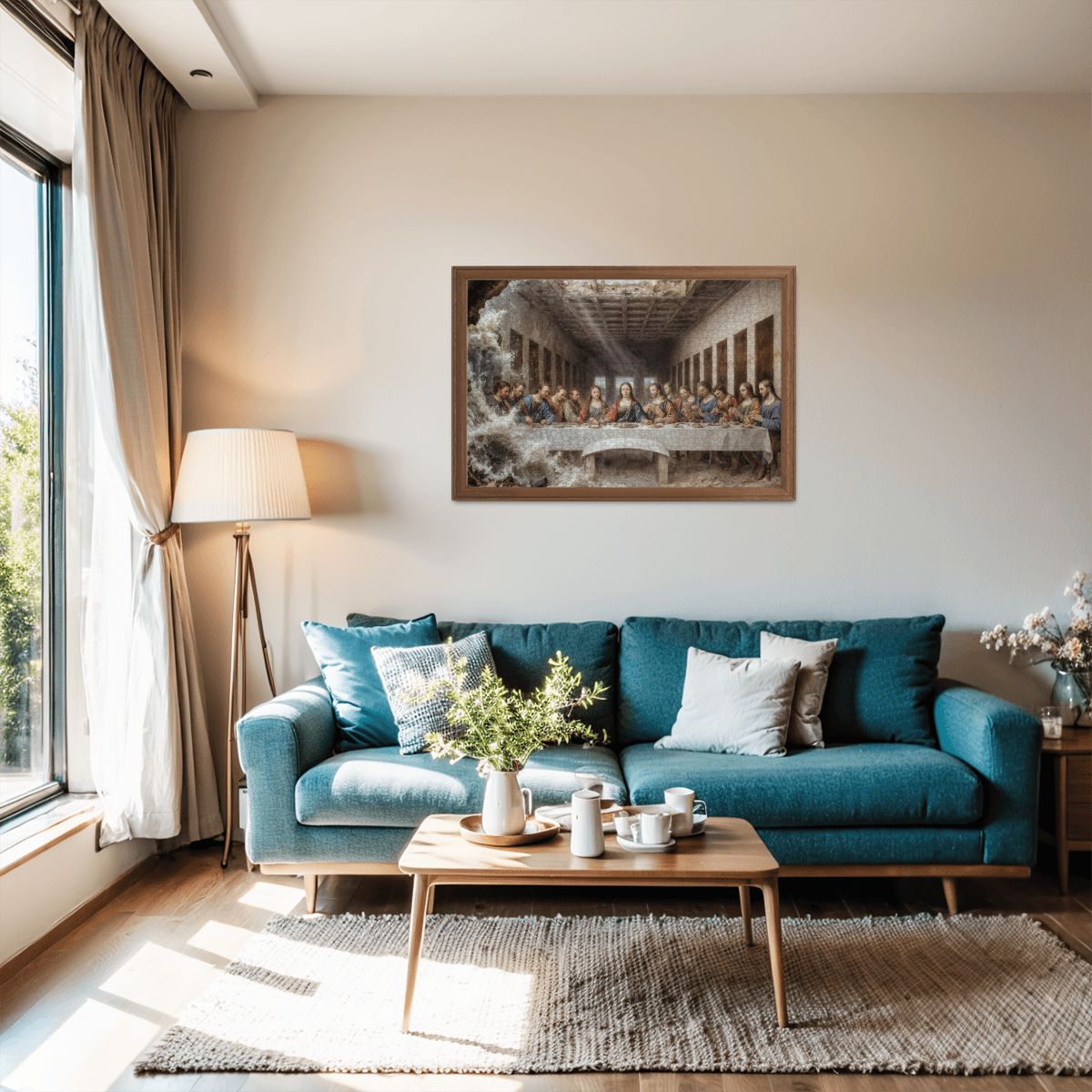 Wooden Jigsaw Puzzles 1000 pcs - Hokusai × Da Vinci – The Last Wave with Mona Lisa Print