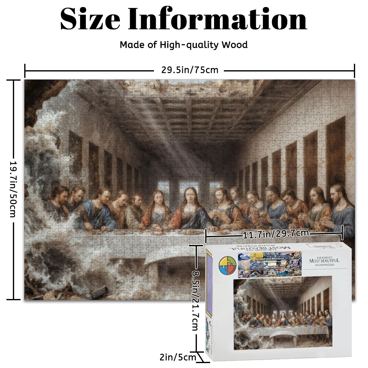 Wooden Jigsaw Puzzles 1000 pcs - Hokusai × Da Vinci – The Last Wave with Mona Lisa Print