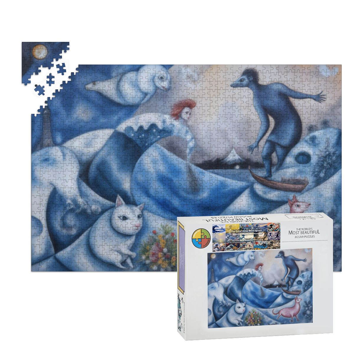 Wooden Jigsaw Puzzles 1000 pcs - Hokusai × Chagall – The Floating Wave of Memory