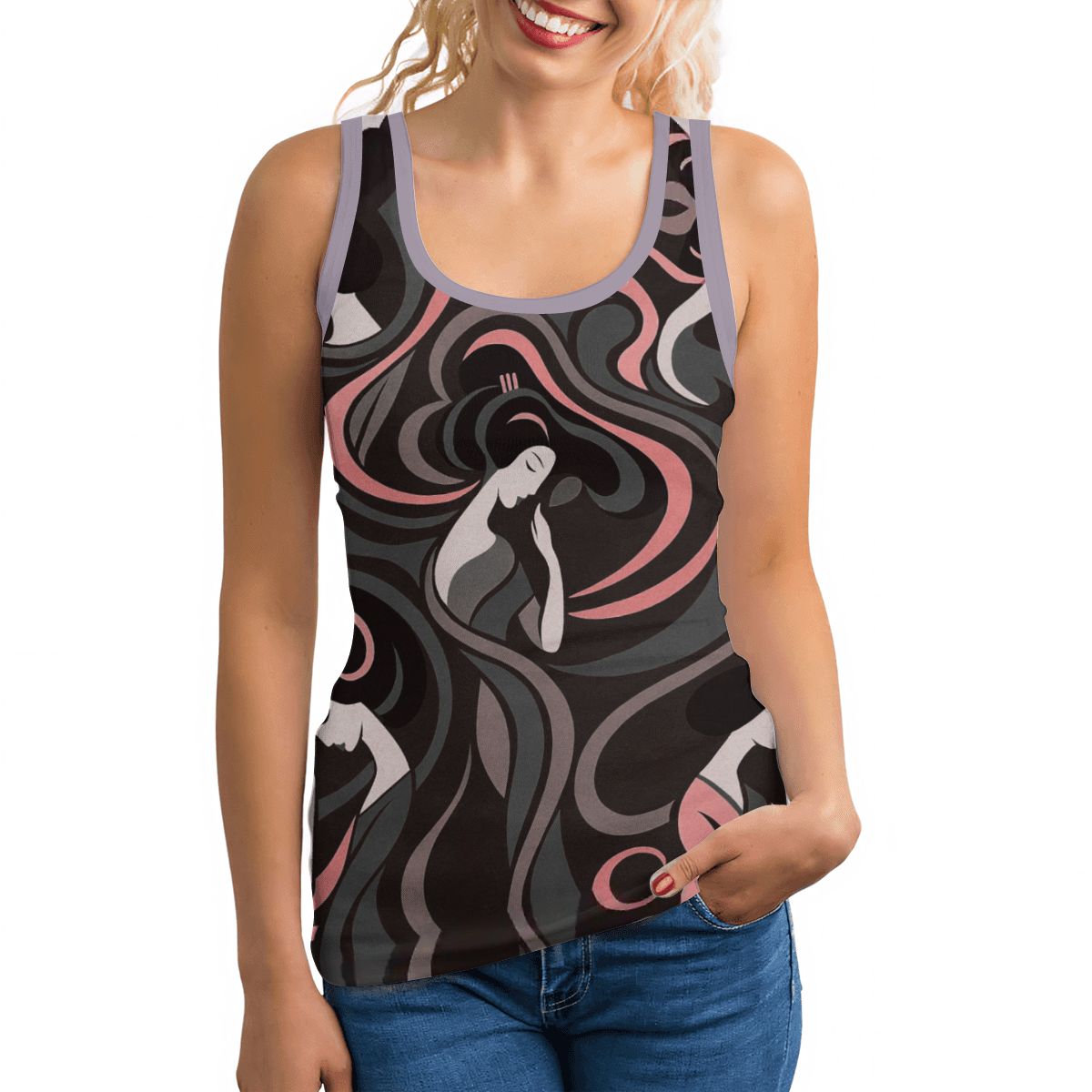 Sleeveless Workout Tops for Women - Yumeji Hirado Woman Japanese Art