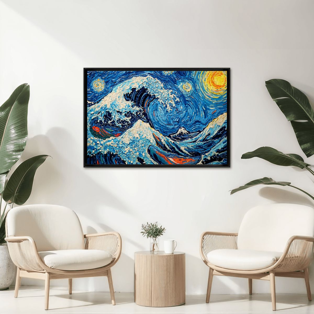 Wooden Jigsaw Puzzles 1000 pcs-Hokusai × Gogh - When the Great Wave Meets the Sunflower