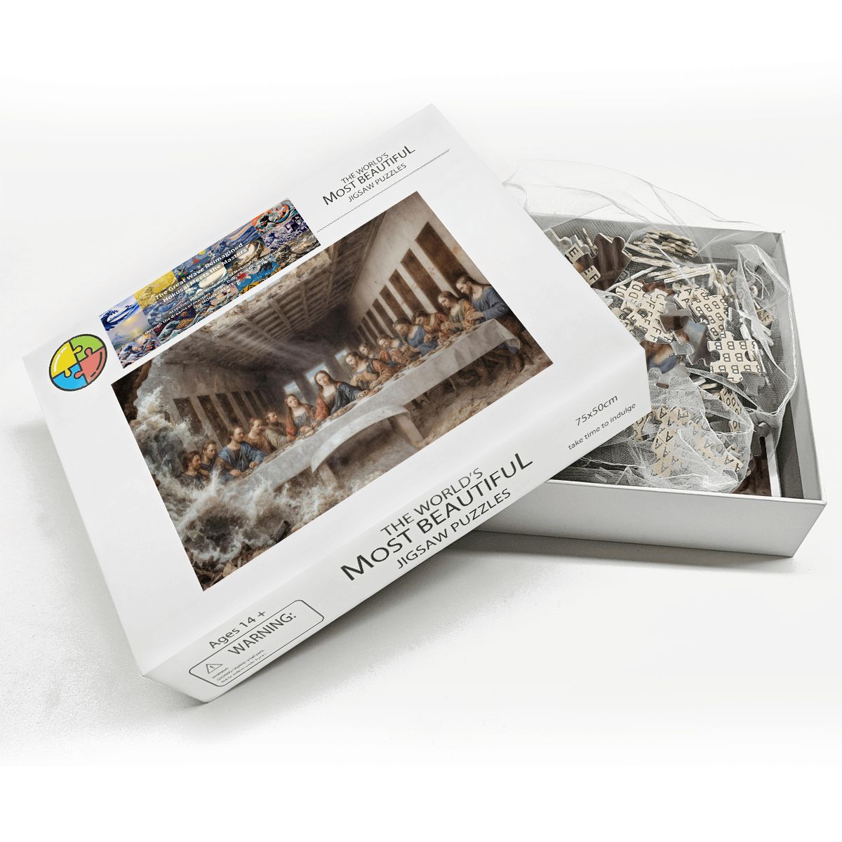 Wooden Jigsaw Puzzles 1000 pcs - Hokusai × Da Vinci – The Last Wave with Mona Lisa Print